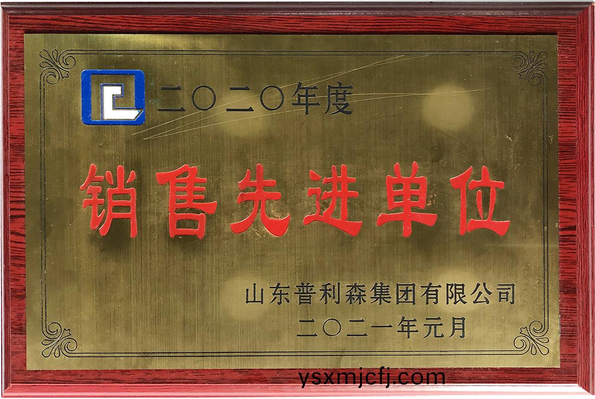 山東普利森集糰有限公司2020年度(du)銷售先進單位